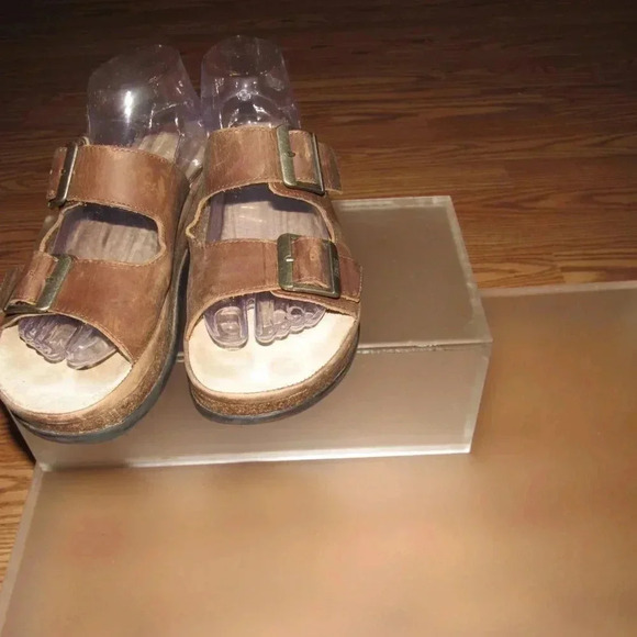 BASS Open-Toe Slip-On Leather Brown Sandals Mules Shoes Size 8M - Picture 2 of 5